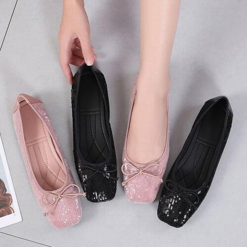 Women Bow Tie Single Shoes Color Matching Women 2020 Spring Square Head Retro Shallow Shallow Shoes