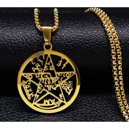 Witchcra Pentagram Stainless Steel Choker Necklace Women Unique of religion Silver Color Necklaces Jewellery wicca collar mujer