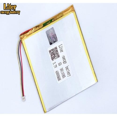 1.0mm 3wire connector 3.7v 3011085 4000mah Polymer Lithium Li-Po Rechargeable Battery For MP5 GPS DVD E-book Tablet PC