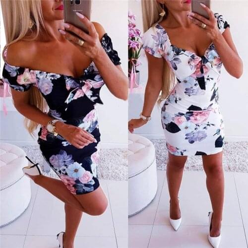 2019 Summer Sexy Print Women Dresses Bandage Bodycon Casual Sleeve Evening Party Floral Club Mini Dress US