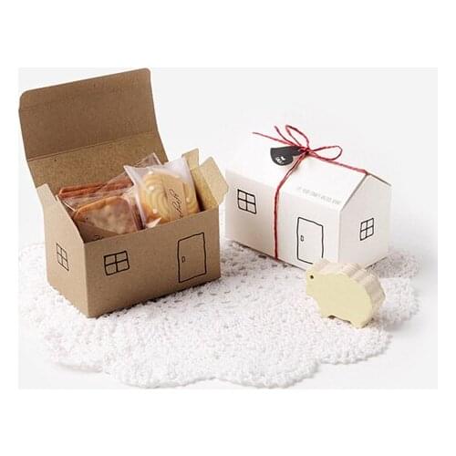 25pcs/Lot Small house shape Bread chocolate candy cookies box for wedding party baby shower large paper favor gift box