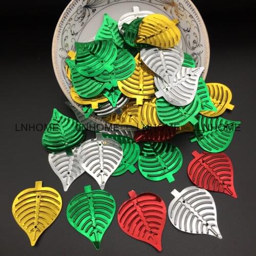 50g/lot PVC Large Leaf Sequins 30*35mm Sewing DIY Christmas Accessories For Crafts Leaves With 2 Holes Mix Colors