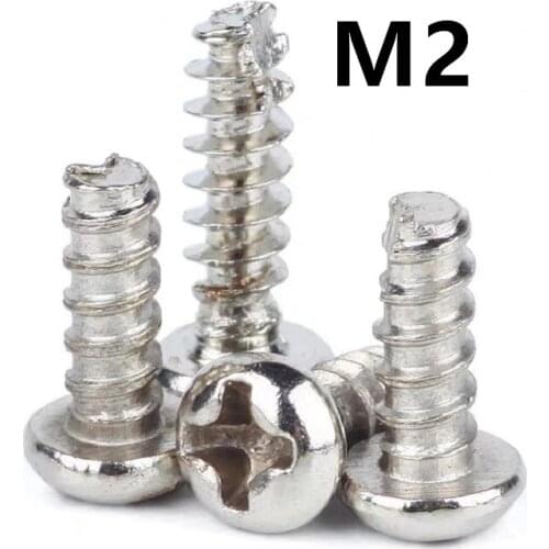 500PCS M2x4/5/6/8mm GB13806.2 A type Nickel plated cross round head tapping screw PT pan head flat tail slotted small screw