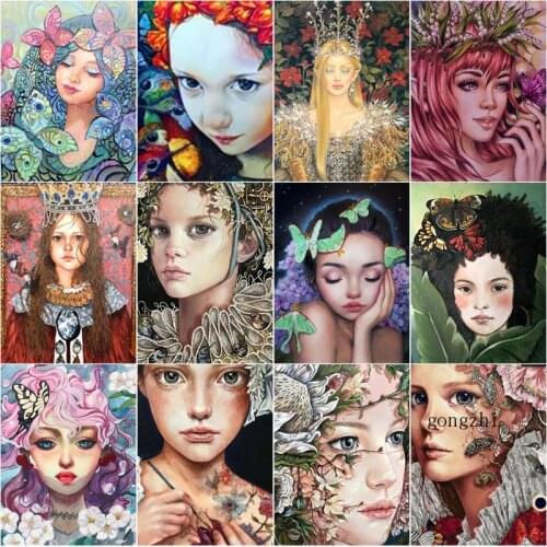 5D Diy Diamond Painting Fantasy Elf Princess Full Square Round Drill Rhinestone Embroidery Girl Portrait Mosaic Pictures Decor