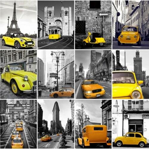 5D Diamond Embroidery Full Drill Black and Yellow City Diamond Painting Car Landscape Mosaic Diy Room Decor Cross Stitch Kits