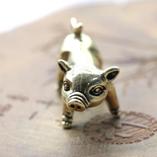 Antique Solid Brass Pig Miniature Figurines Retro Copper Animal Tea Pet Desktop Ornament Decor Crafts Keychain Pendants