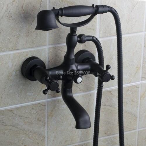 Free shipping Luxury Bathroom Wall Telephone Type shower Mixer Faucet black shower sets Swivel Spout Tap with Hand Shower GI306