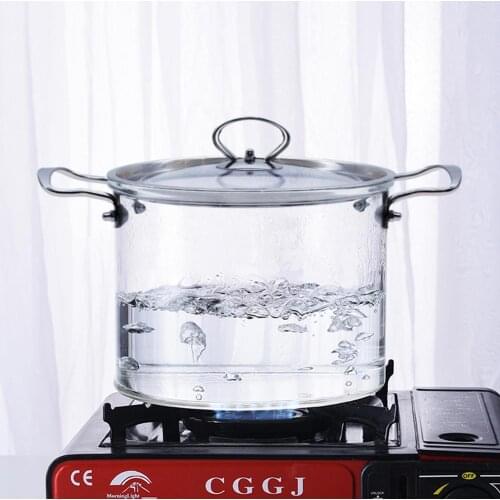 Free shipping Glass Cooking Pot With Cover Heat-Resistant Saucepan Glass Kitchen Cookware Set Cooktop With Handle & Steam Hole