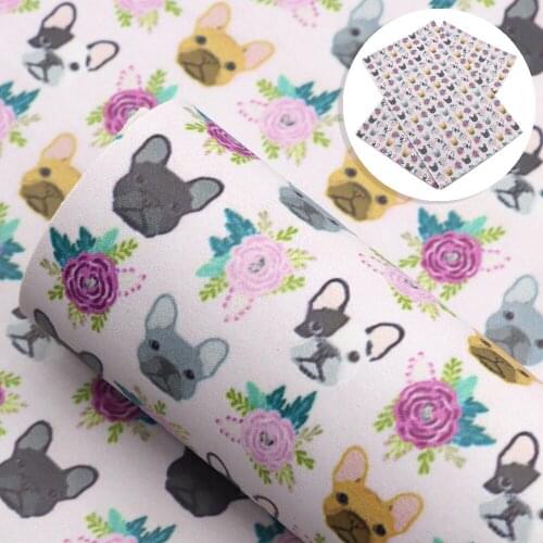 David accessories 20*33cm Smooth Dog printed Faux Leather Fabric for Bows Synthetic Leather DIY Handmade Materials,1Yc12139