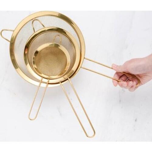 Stainless Steel Fine Mesh Oil Strainer Golden Flour Sifter Sieve Colanders Flour Coffee Mesh Filter Baking Tools Kitchen Bakware