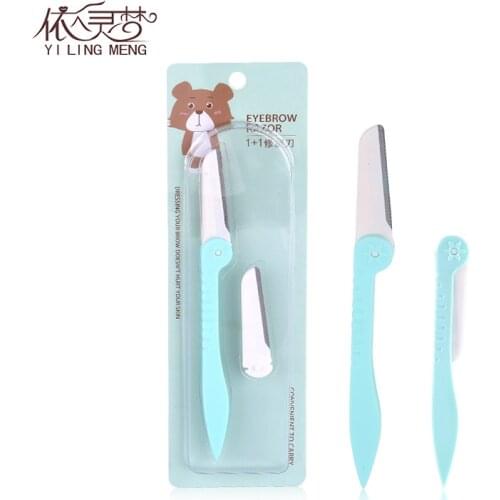 Double Color Foldable Eyebrow Knife Send Replacement Cutter Head Safe Protection Profession Womens Eyebrow Scraper L304