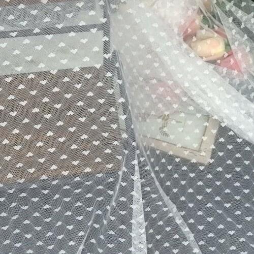 150cm Wide Exquisite White Black Heart Stretch Mesh Lace Fabric DIY Sewing Clothing Hollow Base Dress Accessories Net Fabric