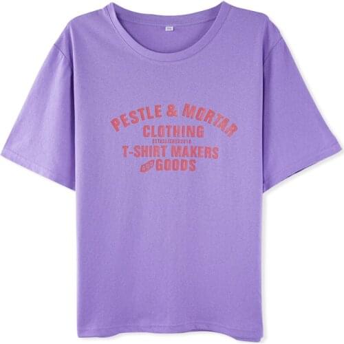 Harajuku Streetwear Womens Summer Short Sleeve T-shirt Female Cotton Tops Letter Pattern Purple Loose Casual T shirt