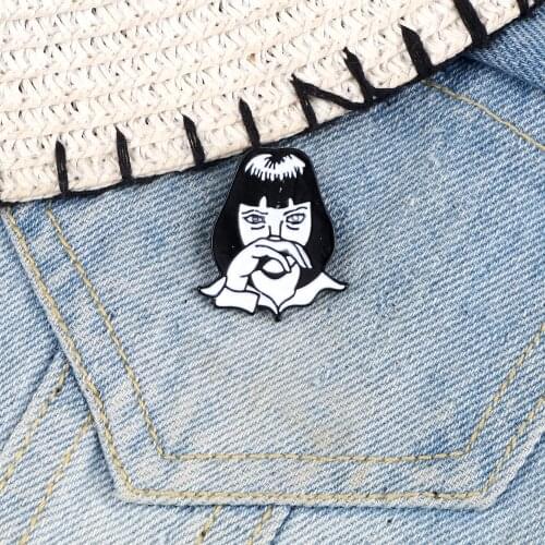 Fiction Movie Role Enamel Pin Denim Jackets Shirt Lapel Brooch Classic Black White Character Badge Punk Cool Girl Jewelry Gifts