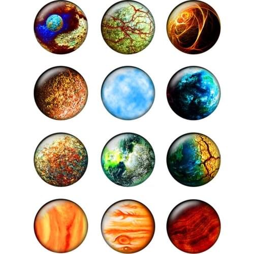 24pcs/lot Celestial Planet Pattern Glass Cabochons 12mm 18mm 20mm 25mm Flat Back DIY Jewelry Making Findings & Components T156