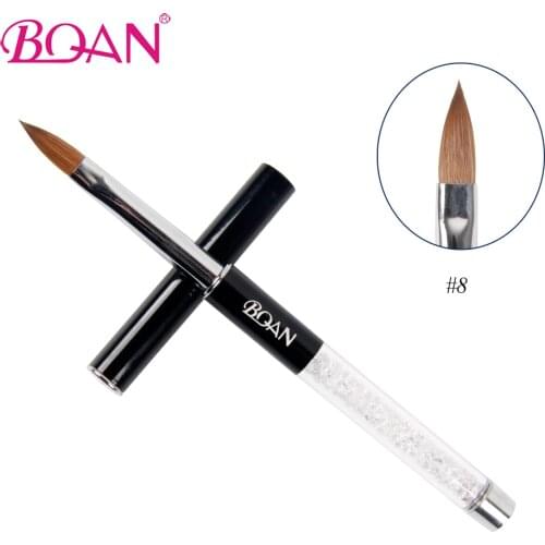 BQAN 10 Pcs/ Lot 8# Nail Art Acrylic Brushes Rhinestone Handle Pure Kolinsky Sable Hair Acrylic Brush Manicure Art Tool