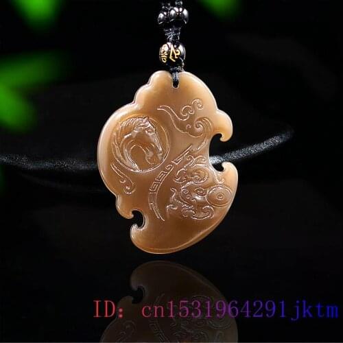 Brown Jade Horse Pendant Charm Gemstone Fashion Jewelry Natural Gifts Necklace Chinese Women Jadeite Carved Amulet