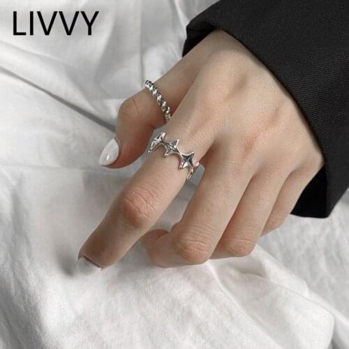 LIVVY Thai Silver Color Minimalist Irregular Stars Open Ring for Women Twine Unique Design Handmade Jewelry Accessories Gift