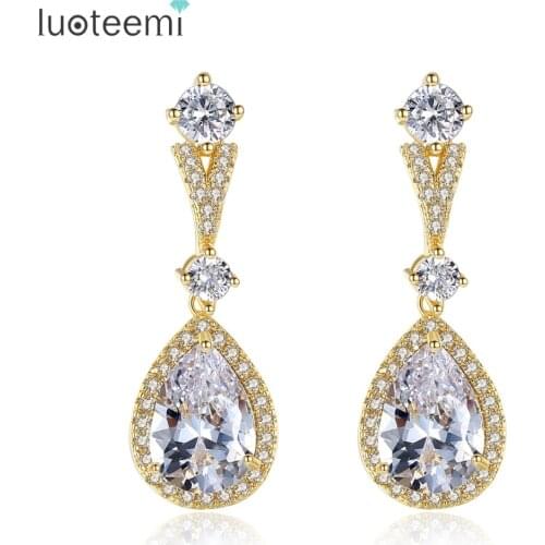 LUOTEEMI New Fashion Luxury CZ Stone Drop Earrings for Women Fashion Jewelry Water Drop Charm Wedding Party Brincos Femme Gifts