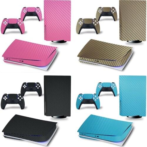 For PS5 Disk Edition Carbon fiber Skin Sticker Decal Cover for PlayStation 5 Console and 2 Controllers PS5 disk Skin Sticker