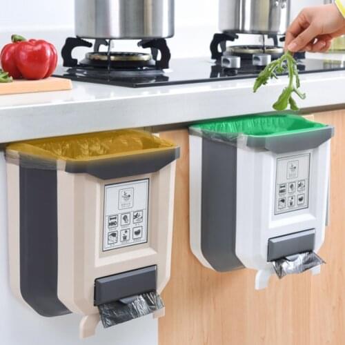 Wall Mounted Folding Waste Bins Kitchen Garbage Cabinet Door Hanging Trash Can Foldable Wall Mounted Trash Bin For Bedroom & Car