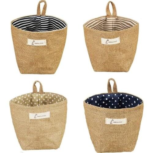 Wall-Hanging Storage Bags Cotton Linen Storage Basket Foldable Wall-Hanging Basket Family Organizer Box Decorative Bag