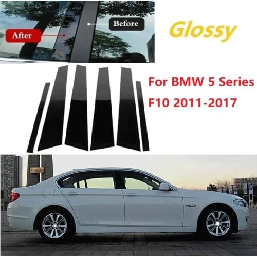 6PCS Polished Pillar Posts Fit For BMW 5 Series F10 2011-2017 Window Trim Cover BC column sticker