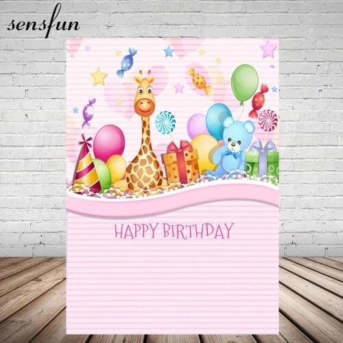 Sensfun Pink Theme Giraffe Bear Doll Candy Balloon Backdrop Little Stars Newborn Baby Shower 1st Birthday Party Backgrounds