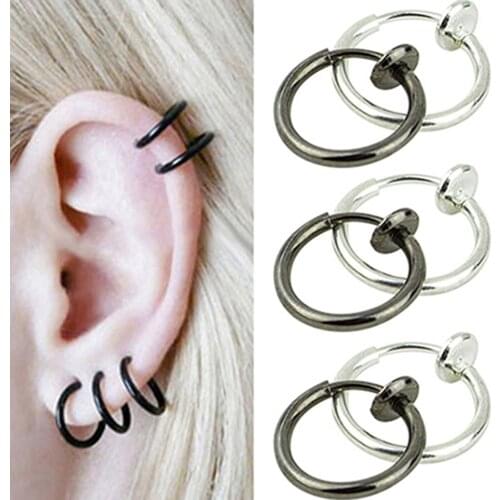1 Pair Punk Mens/Womens Stealth Clip On Earrings NO Hole Clip Earrings ear Cuff Spring Clip Helix Ring Hoop Fake Ear Ring Hoop