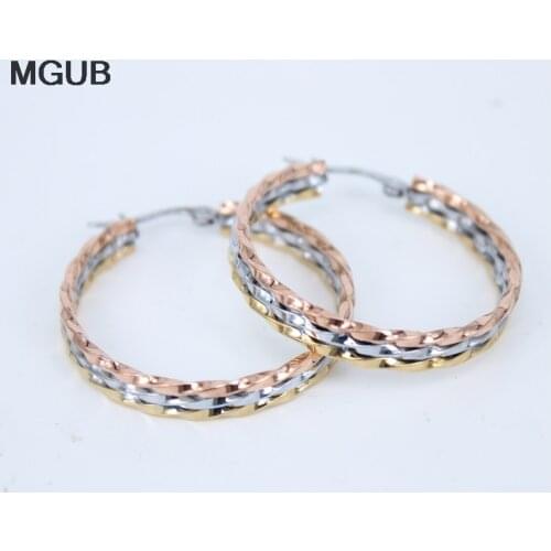 MGUB Stainless steel earrings Tricyclic between the Gold color female fashion jewelry factory wholesale popular jewelry LH188