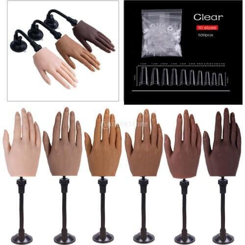 Silicone Nail Art Practice 3D Adult Mannequin With Flexible Finger Adjustment Display With Holdle 500pcs Nail Ary Tips