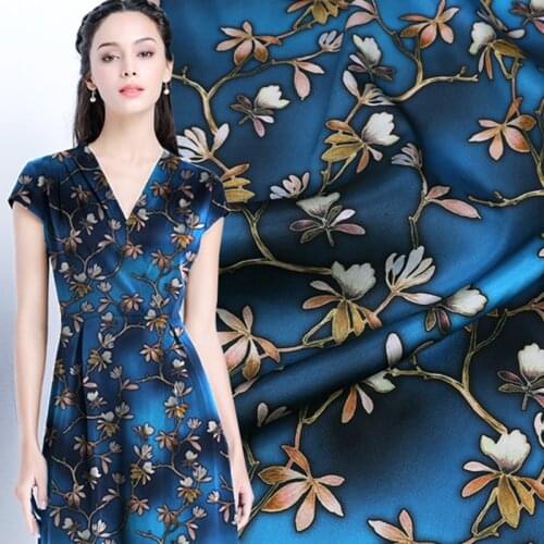 Inkjet Printing Mulberry Silk Stretch Satin Garment Fabrics Smooth Bright Clean Breathable Comfortable Fashion Jumpsuits Long
