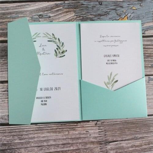 Tiffany blue wedding color tri-fold pocket invitation elegant wedding cards bridal shower invites pearl paper
