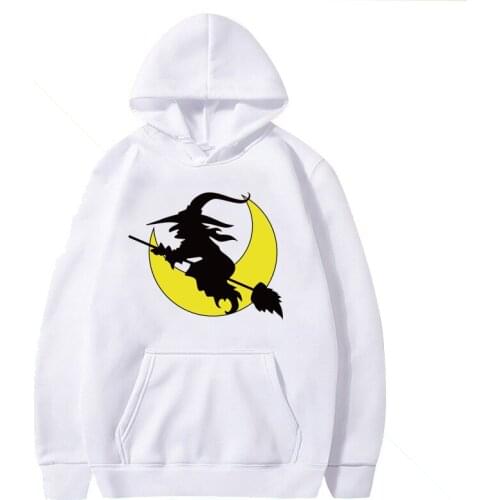 Witch Moon Print Halloween Hoodies Women Graphic Autumn Winter Vogue Hooded Sweatshirt Pocket Casual Long Sleeve Pullovers Femme