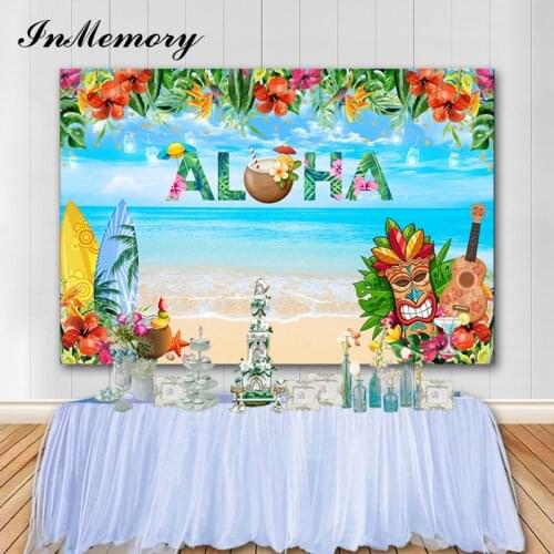 InMemory Summer Beach Party Photography Background Aloha Baby Shower photo Backdrop Custom Name Vinyl Banner Photo Booth Props