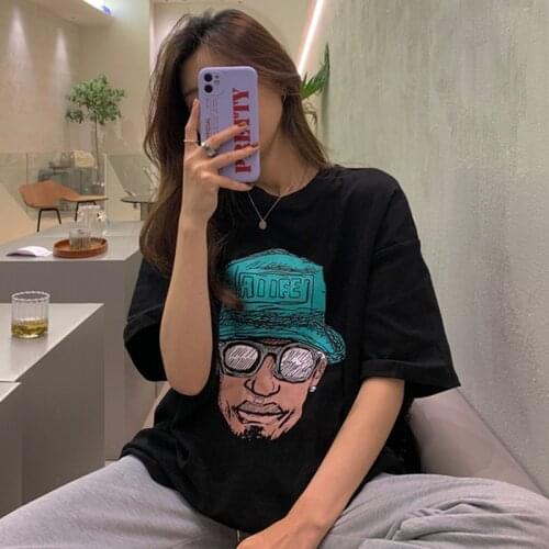 Europe and America Style Vintage T Shirt Women Hip Hop Short Sleeve Top 2021 New Ins Trend Loose Harajuku Comic Tshirt Female
