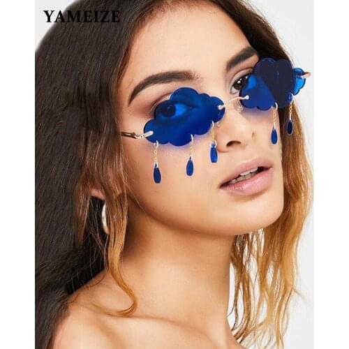 YAMEIZE Vintage Rimless Sunglasses Fashion Clouds Tassel Sun Glasses Punk Glasses Steampunk Sunglasses Frameless UV400 Oculos