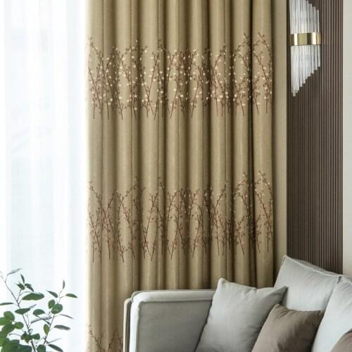 Modern Blackout Thick Jacquard Curtains for Living Room Bedroom Window American Blue Plant Curtains Customized