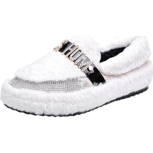 Womans Fashions Fur Shoes 2019 White Shoes Winter Plus Velvet Thick Warm Peas Shoes With Platform Wear Flat Cotton Women Shoes
