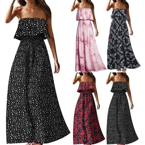 Womens Off-shoulder Long Dress Vintage Floral Prints Ruffle Hem Beach Sundress Floor-length Flowy Boho Dress Белое Платье