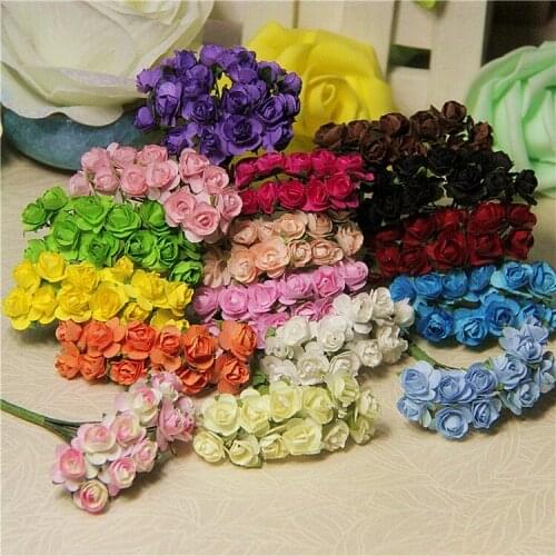 10Pcs/lot Simulation green fake flower small rose paper flower mini multicolor diy handmade wedding box package decoration A1551