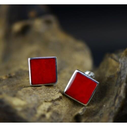 2018 Special Offer Promotion Brinco Simple Square Retro Shell Earrings, Ladies Jewelry Earrings S925 Hand-made Mosaic Coral