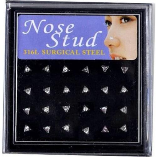 24 piece/box Triangle Nose Ring Set Women Girl Crystal Stainless Surgical Steel Lip Nose Piercing Crystal Nose Stud Body Jewelry