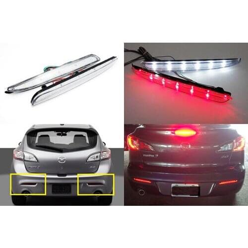 2X CLEAR Lens LED Bumper Reflector Tail Brake Light 10-13 For Mazda3 Axela Sport