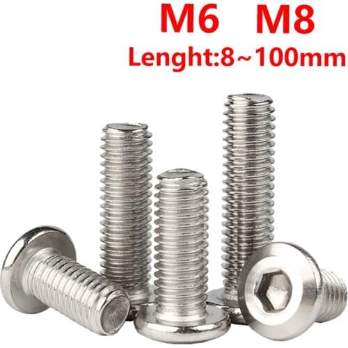 304 Stainless Steel Hex Bolt, Allen Key Screw Spherical Flat Round Head Screw Beveled Edge, Splint Side Furniture Screws M6 M8