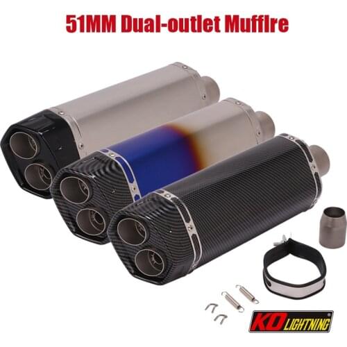 38-51mm Motorcycle Dual-outlet Exhaust Pipe Muffler End Tips Baffles Stainless Steel For Universal Dirt Bike Scooter ATV