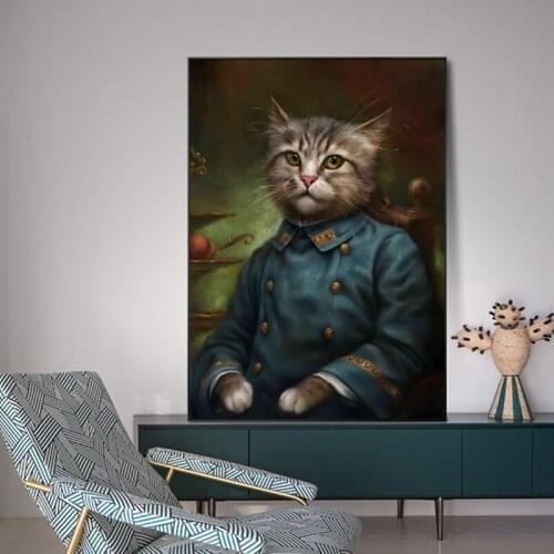 Abstract Funny Animal Gentleman Cat Canvas Painting Wall Art Nordic Posters and Prints Wall Pictures for Living Room Decoration
