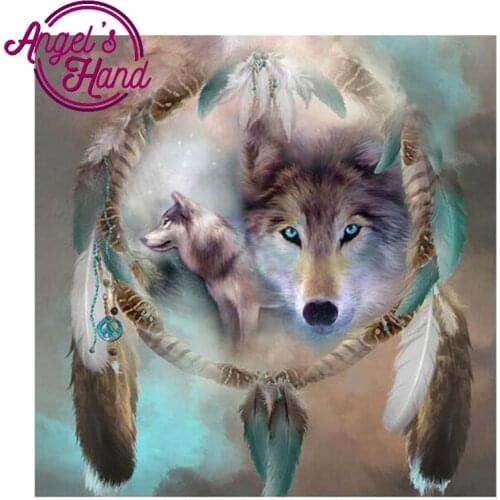 Diy diamond embroidery set wolf full round&square drill diamond painting 5d picture of stones wall decor animals Dream catcher