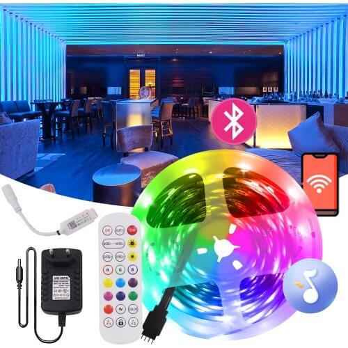 Bluetooth RGB LED Strip DC12V 5050 Flexible Ribbon RGB Led Light Strip 5M 10M 15M 20M Tape Diode TV Backlight EU/US/UK/AU Set