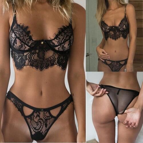 Ladies Sexy Bra Set Solid Color Floral Lace Push-up Padded Women Triangle Solid Color Bra Set Femme Underwear 2 Color